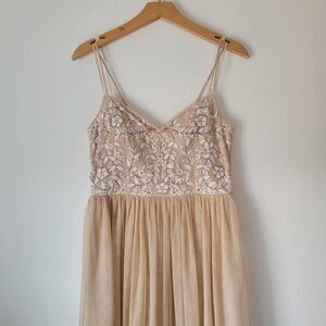BHLDN Elowen Champagne Embroidered Tulle Bridesmaid Dress Formal Wedding 0